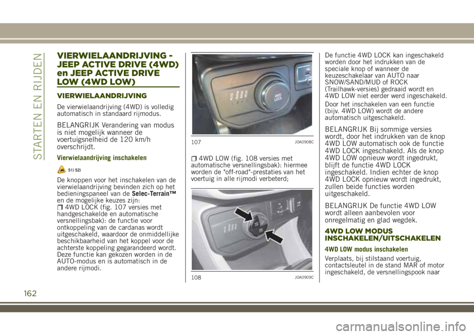 JEEP RENEGADE 2018 Instructieboek (in Dutch) VIERWIELAANDRIJVING -
JEEP ACTIVE DRIVE (4WD)
en JEEP ACTIVE DRIVE
LOW (4WD LOW)
VIERWIELAANDRIJVING
De vierwielaandrijving (4WD) is volledig
automatisch in standaard rijmodus.
BELANGRIJK Verandering JEEP RENEGADE 2018 Instructieboek (in Dutch) VIERWIELAANDRIJVING -
JEEP ACTIVE DRIVE (4WD)
en JEEP ACTIVE DRIVE
LOW (4WD LOW)
VIERWIELAANDRIJVING
De vierwielaandrijving (4WD) is volledig
automatisch in standaard rijmodus.
BELANGRIJK Verandering