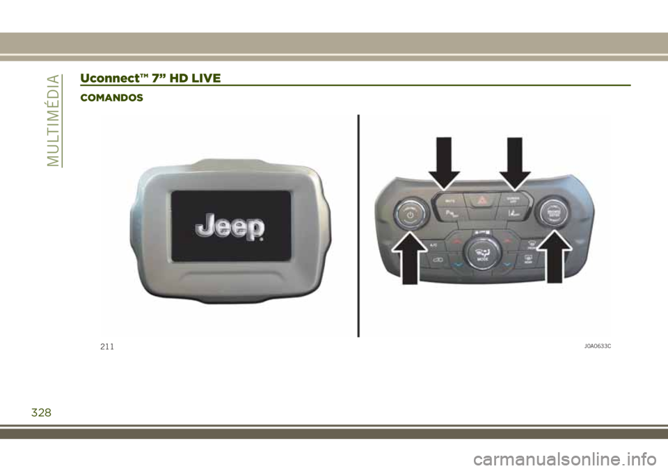 JEEP RENEGADE 2018 Manual de Uso e Manutenção (in Portuguese) Uconnect™ 7” HD LIVE
COMANDOS
211J0A0633C
328
MULTIMÉDIA JEEP RENEGADE 2018 Manual de Uso e Manutenção (in Portuguese) Uconnect™ 7” HD LIVE
COMANDOS
211J0A0633C
328
MULTIMÉDIA