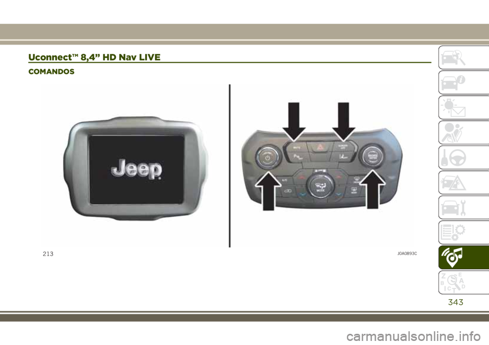JEEP RENEGADE 2018 Manual de Uso e Manutenção (in Portuguese) Uconnect™ 8,4” HD Nav LIVE
COMANDOS
213J0A0893C
343 JEEP RENEGADE 2018 Manual de Uso e Manutenção (in Portuguese) Uconnect™ 8,4” HD Nav LIVE
COMANDOS
213J0A0893C
343