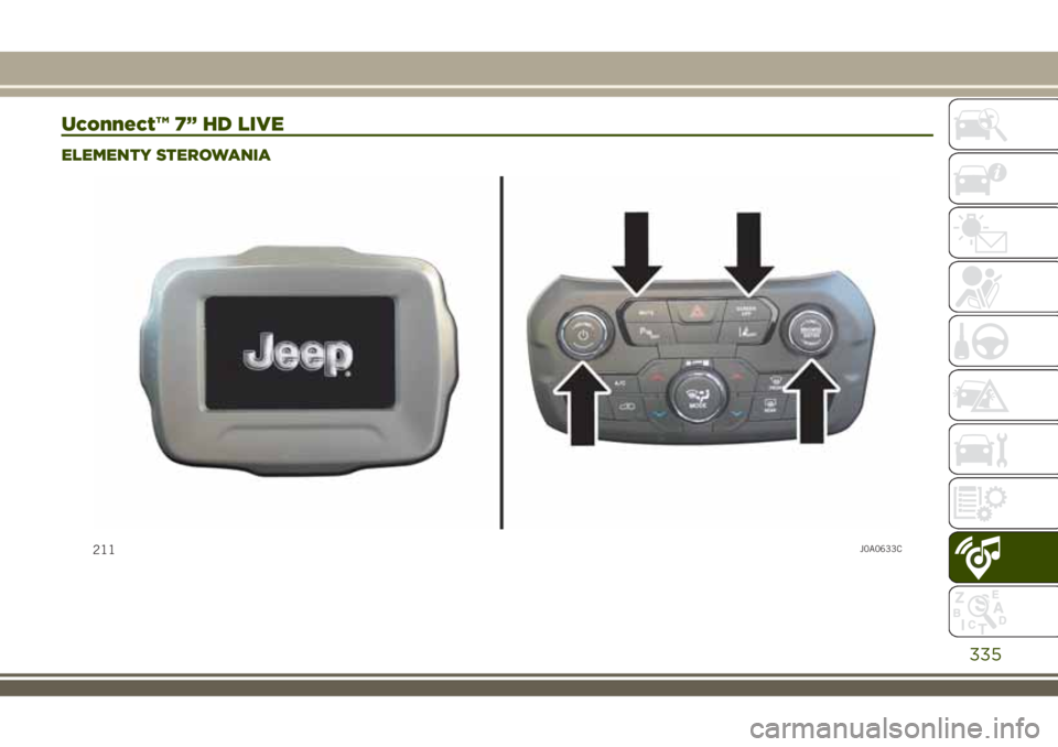 JEEP RENEGADE 2018 Instrukcja obsługi (in Polish) Uconnect™ 7” HD LIVE
ELEMENTY STEROWANIA
211J0A0633C
335 JEEP RENEGADE 2018 Instrukcja obsługi (in Polish) Uconnect™ 7” HD LIVE
ELEMENTY STEROWANIA
211J0A0633C
335