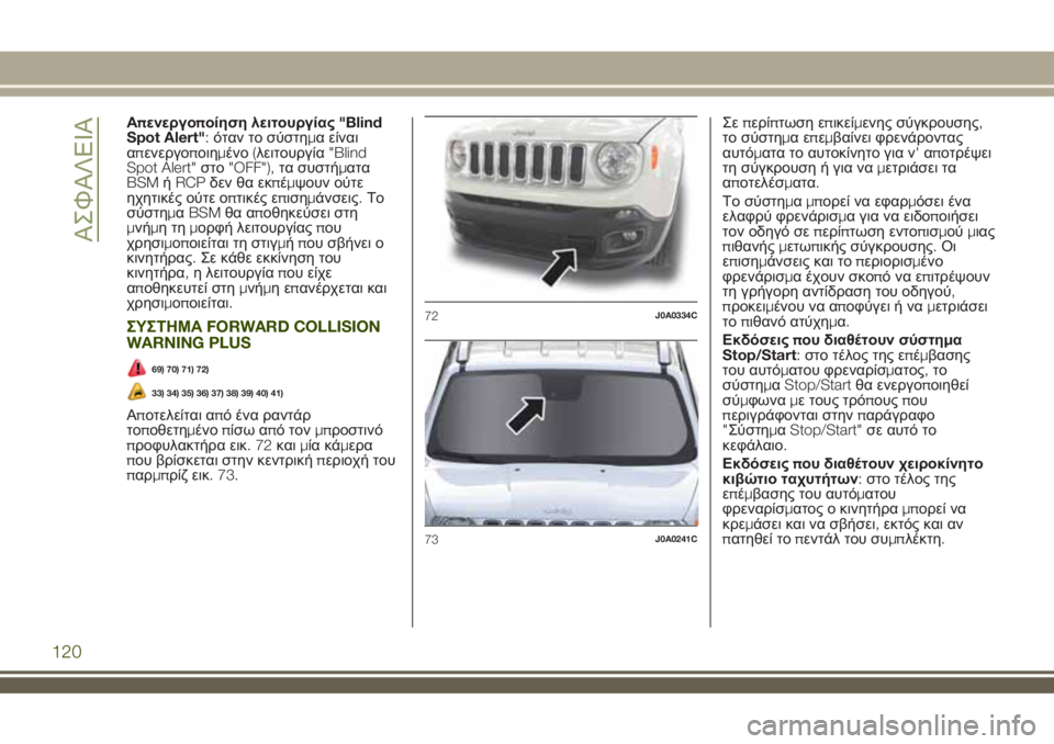 JEEP RENEGADE 2018 ΒΙΒΛΙΟ ΧΡΗΣΗΣ ΚΑΙ ΣΥΝΤΗΡΗΣΗΣ (in Greek) Απενεργοποίηση λειτουργίας"Blind
Spot Alert":όταν το σύστημα είναι
απενεργοποιημένο(λειτουργία"Blind
Spot Alert"σ JEEP RENEGADE 2018 ΒΙΒΛΙΟ ΧΡΗΣΗΣ ΚΑΙ ΣΥΝΤΗΡΗΣΗΣ (in Greek) Απενεργοποίηση λειτουργίας"Blind
Spot Alert":όταν το σύστημα είναι
απενεργοποιημένο(λειτουργία"Blind
Spot Alert"σ