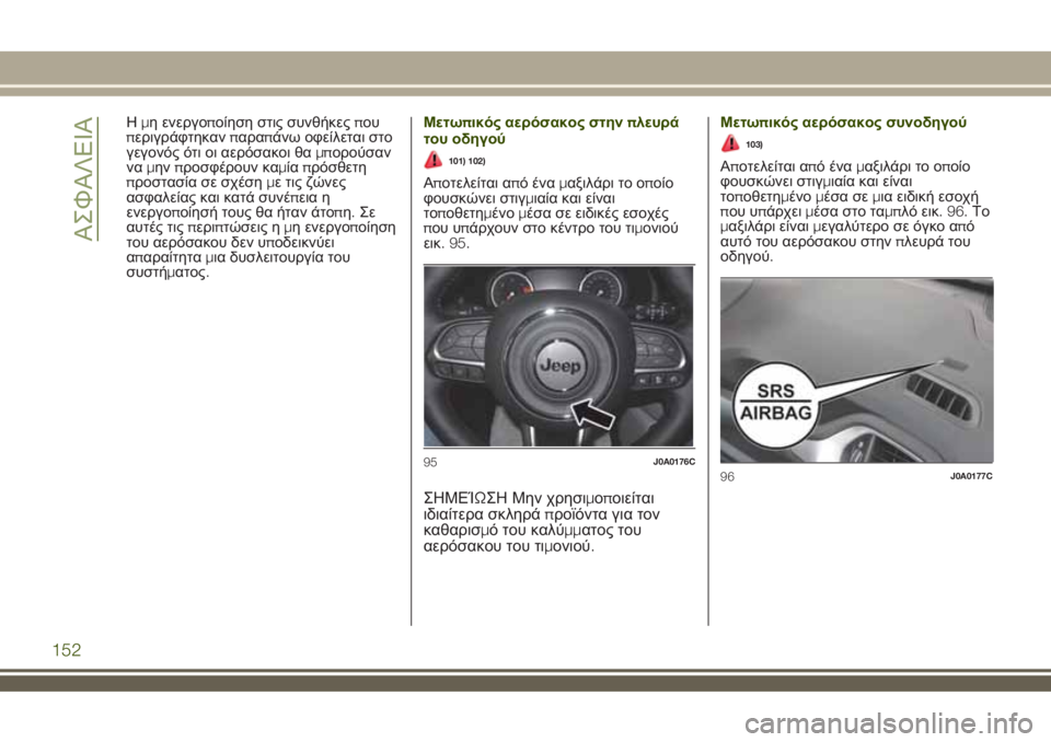JEEP RENEGADE 2018 ΒΙΒΛΙΟ ΧΡΗΣΗΣ ΚΑΙ ΣΥΝΤΗΡΗΣΗΣ (in Greek) Ημη ενεργοποίηση στις συνθήκεςπου
περιγράφτηκανπαραπάνω οφείλεται στο
γεγονός ότι οι αερόσακοι θαμπορούσα JEEP RENEGADE 2018 ΒΙΒΛΙΟ ΧΡΗΣΗΣ ΚΑΙ ΣΥΝΤΗΡΗΣΗΣ (in Greek) Ημη ενεργοποίηση στις συνθήκεςπου
περιγράφτηκανπαραπάνω οφείλεται στο
γεγονός ότι οι αερόσακοι θαμπορούσα