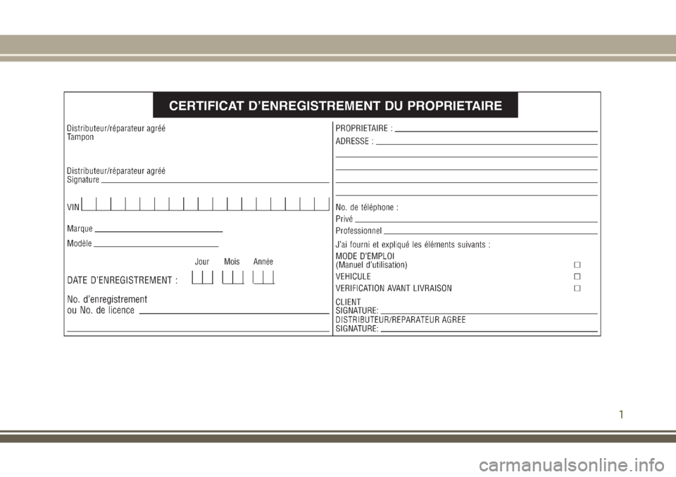 JEEP CHEROKEE 2018  Notice dentretien (in French) 1 