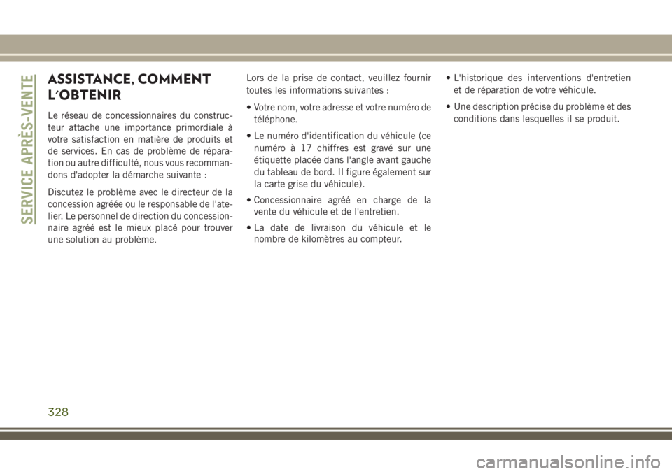 JEEP CHEROKEE 2018 Notice dentretien (in French) ASSISTANCE, COMMENT
L'OBTENIR
Le réseau de concessionnaires du construc-
teur attache une importance primordiale à
votre satisfaction en matière de produits et
de services. En cas de problème JEEP CHEROKEE 2018 Notice dentretien (in French) ASSISTANCE, COMMENT
L'OBTENIR
Le réseau de concessionnaires du construc-
teur attache une importance primordiale à
votre satisfaction en matière de produits et
de services. En cas de problème
