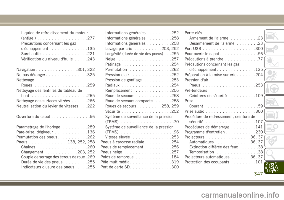 JEEP CHEROKEE 2018 Notice dentretien (in French) Liquide de refroidissement du moteur
(antigel)..................277
Précautions concernant les gaz
d'échappement.............135
Surchauffe................221
Vérification du niveau d'huile JEEP CHEROKEE 2018 Notice dentretien (in French) Liquide de refroidissement du moteur
(antigel)..................277
Précautions concernant les gaz
d'échappement.............135
Surchauffe................221
Vérification du niveau d'huile