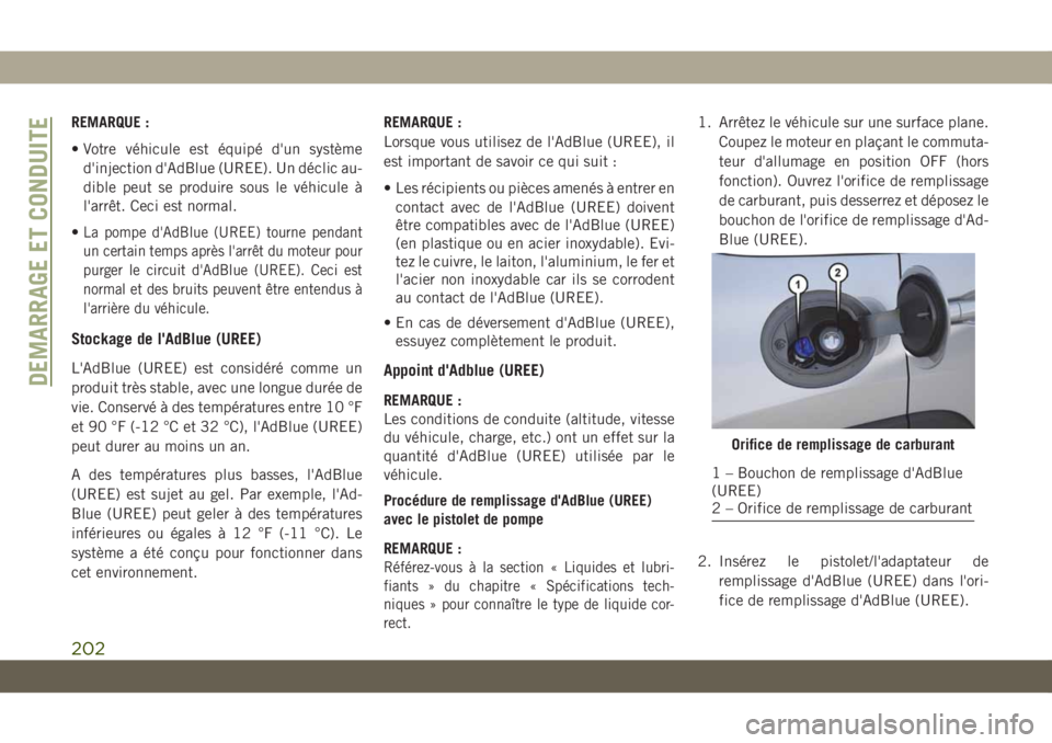 JEEP CHEROKEE 2019 Notice dentretien (in French) REMARQUE :
• Votre véhicule est équipé d'un systèmed'injection d'AdBlue (UREE). Un déclic au-
dible peut se produire sous le véhicule à
l'arrêt. Ceci est normal.
•
La pompe JEEP CHEROKEE 2019 Notice dentretien (in French) REMARQUE :
• Votre véhicule est équipé d'un systèmed'injection d'AdBlue (UREE). Un déclic au-
dible peut se produire sous le véhicule à
l'arrêt. Ceci est normal.
•
La pompe