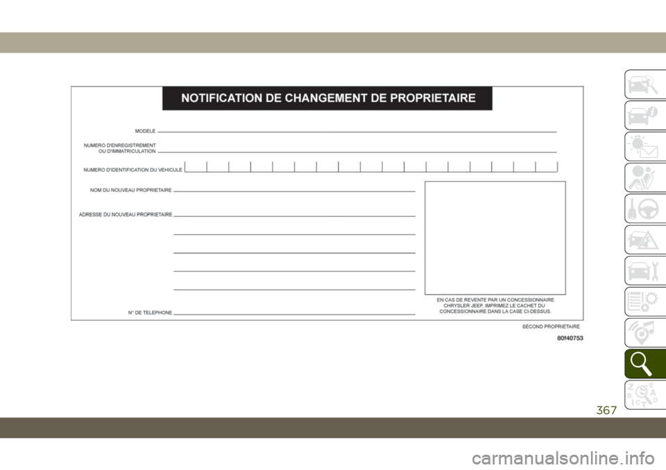 JEEP CHEROKEE 2019  Notice dentretien (in French) 367 