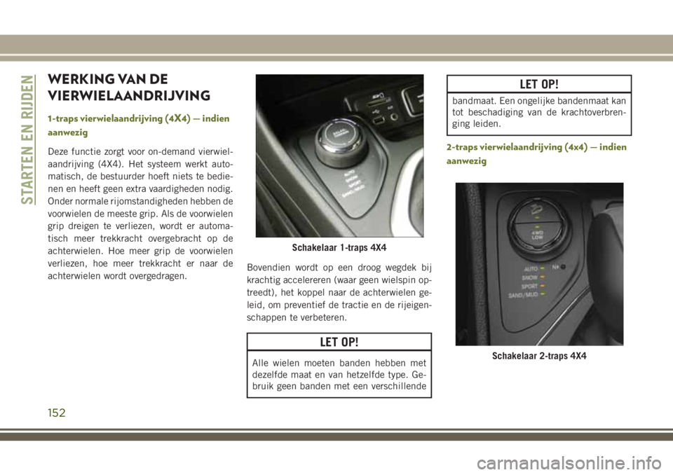 JEEP CHEROKEE 2018 Instructieboek (in Dutch) WERKING VAN DE
VIERWIELAANDRIJVING
1-traps vierwielaandrijving (4X4) — indien
aanwezig
Deze functie zorgt voor on-demand vierwiel-
aandrijving (4X4). Het systeem werkt auto-
matisch, de bestuurder h JEEP CHEROKEE 2018 Instructieboek (in Dutch) WERKING VAN DE
VIERWIELAANDRIJVING
1-traps vierwielaandrijving (4X4) — indien
aanwezig
Deze functie zorgt voor on-demand vierwiel-
aandrijving (4X4). Het systeem werkt auto-
matisch, de bestuurder h