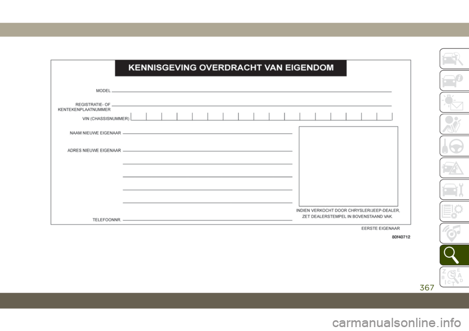 JEEP CHEROKEE 2019  Instructieboek (in Dutch) 367 