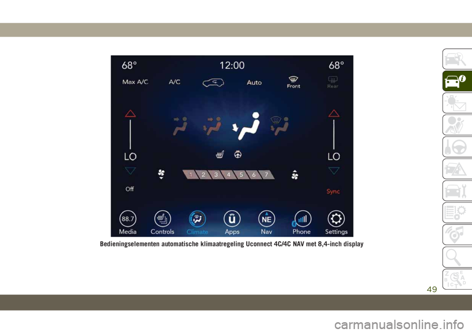 JEEP CHEROKEE 2019 Instructieboek (in Dutch) Bedieningselementen automatische klimaatregeling Uconnect 4C/4C NAV met 8,4-inch display
49 JEEP CHEROKEE 2019 Instructieboek (in Dutch) Bedieningselementen automatische klimaatregeling Uconnect 4C/4C NAV met 8,4-inch display
49