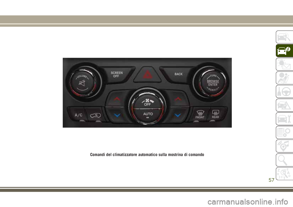 JEEP GRAND CHEROKEE 2017  Libretto Uso Manutenzione (in Italian) Comandi del climatizzatore automatico sulla mostrina di comando
57 