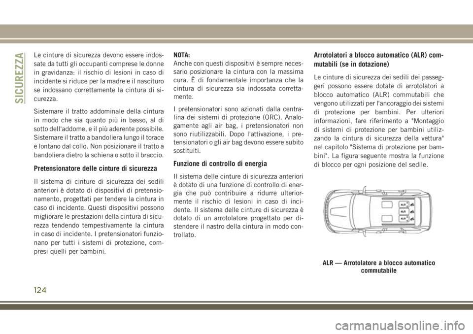 JEEP GRAND CHEROKEE 2018 Libretto Uso Manutenzione (in Italian) Le cinture di sicurezza devono essere indos-
sate da tutti gli occupanti comprese le donne
in gravidanza: il rischio di lesioni in caso di
incidente si riduce per la madre e il nascituro
se indossano JEEP GRAND CHEROKEE 2018 Libretto Uso Manutenzione (in Italian) Le cinture di sicurezza devono essere indos-
sate da tutti gli occupanti comprese le donne
in gravidanza: il rischio di lesioni in caso di
incidente si riduce per la madre e il nascituro
se indossano
