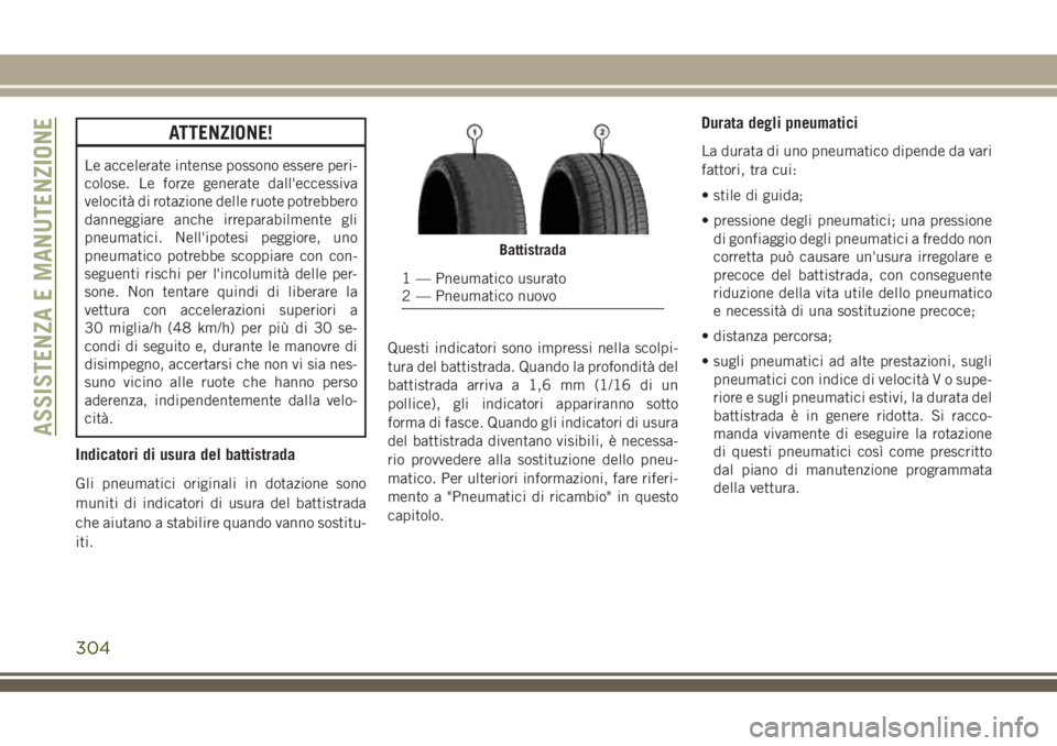 JEEP GRAND CHEROKEE 2018 Libretto Uso Manutenzione (in Italian) ATTENZIONE!
Le accelerate intense possono essere peri-
colose. Le forze generate dall'eccessiva
velocità di rotazione delle ruote potrebbero
danneggiare anche irreparabilmente gli
pneumatici. Nel JEEP GRAND CHEROKEE 2018 Libretto Uso Manutenzione (in Italian) ATTENZIONE!
Le accelerate intense possono essere peri-
colose. Le forze generate dall'eccessiva
velocità di rotazione delle ruote potrebbero
danneggiare anche irreparabilmente gli
pneumatici. Nel