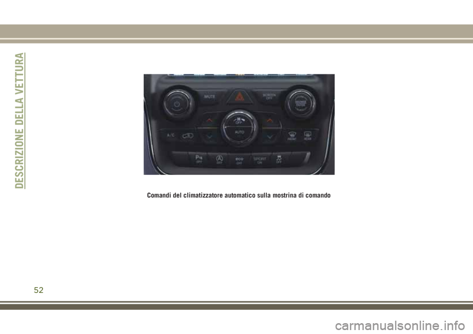 JEEP GRAND CHEROKEE 2018  Libretto Uso Manutenzione (in Italian) Comandi del climatizzatore automatico sulla mostrina di comando
DESCRIZIONE DELLA VETTURA
52 