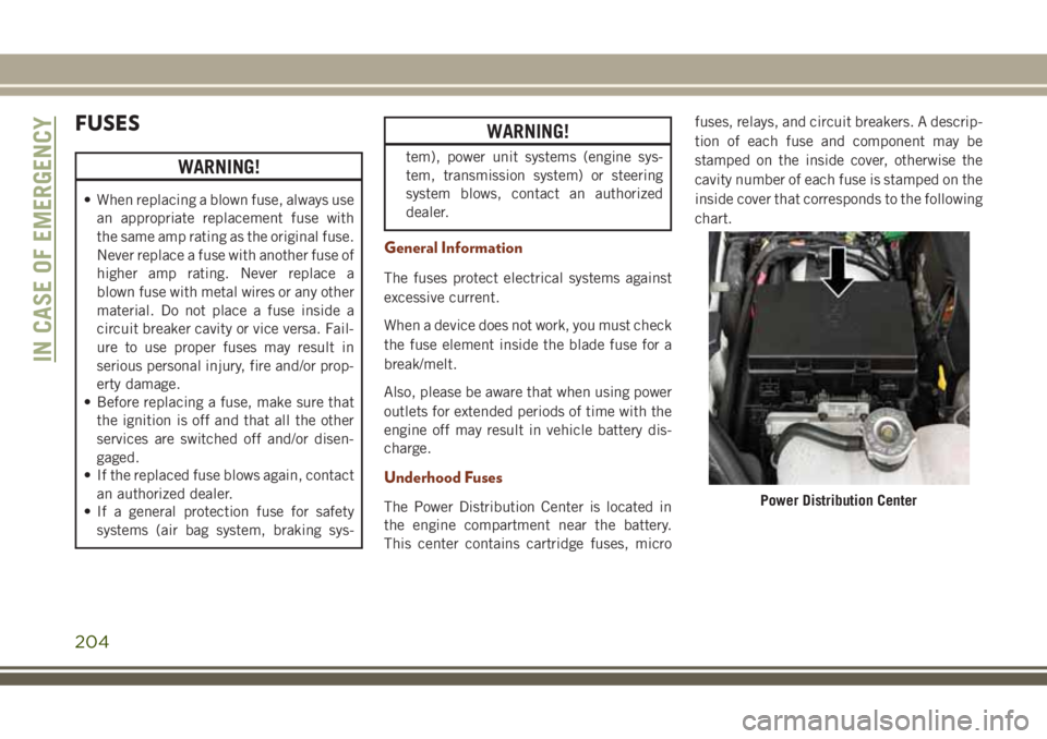 JEEP GRAND CHEROKEE 2018 Owner handbook (in English) FUSES
WARNING!
• When replacing a blown fuse, always use
an appropriate replacement fuse with
the same amp rating as the original fuse.
Never replace a fuse with another fuse of
higher amp rating. N JEEP GRAND CHEROKEE 2018 Owner handbook (in English) FUSES
WARNING!
• When replacing a blown fuse, always use
an appropriate replacement fuse with
the same amp rating as the original fuse.
Never replace a fuse with another fuse of
higher amp rating. N
