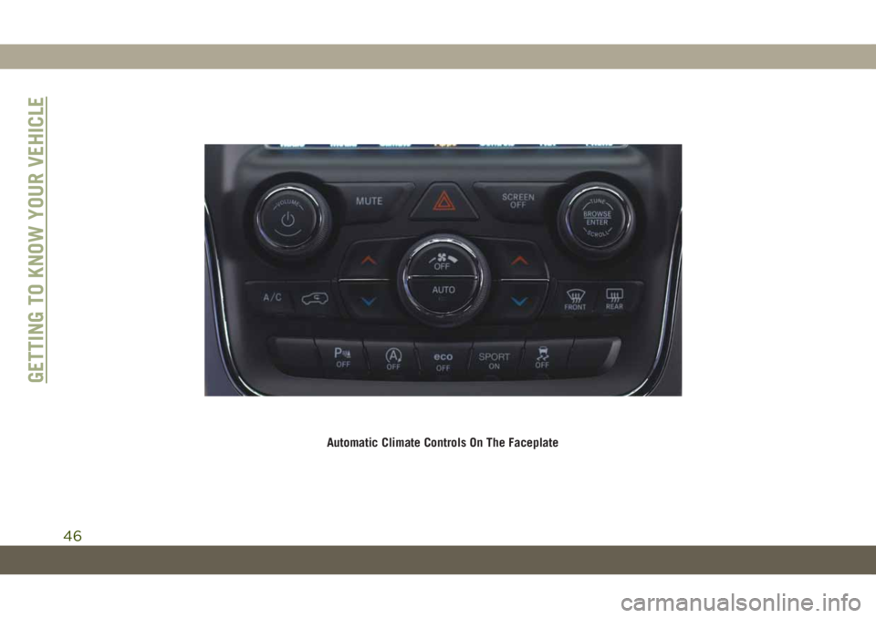 JEEP GRAND CHEROKEE 2020  Owner handbook (in English) Automatic Climate Controls On The Faceplate
GETTING TO KNOW YOUR VEHICLE
46 