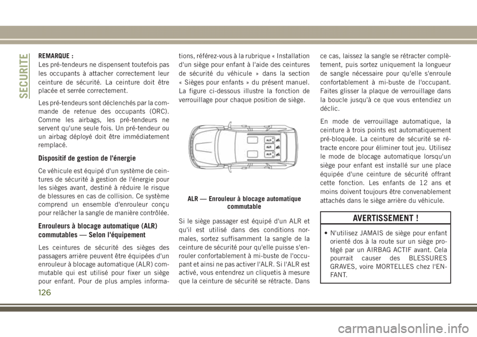 JEEP GRAND CHEROKEE 2017 Notice dentretien (in French) REMARQUE :
Les pré-tendeurs ne dispensent toutefois pas
les occupants à attacher correctement leur
ceinture de sécurité. La ceinture doit être
placée et serrée correctement.
Les pré-tendeurs s JEEP GRAND CHEROKEE 2017 Notice dentretien (in French) REMARQUE :
Les pré-tendeurs ne dispensent toutefois pas
les occupants à attacher correctement leur
ceinture de sécurité. La ceinture doit être
placée et serrée correctement.
Les pré-tendeurs s