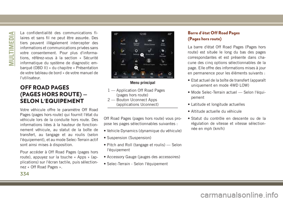 JEEP GRAND CHEROKEE 2018 Notice dentretien (in French) La confidentialité des communications fi-
laires et sans fil ne peut être assurée. Des
tiers peuvent illégalement intercepter des
informations et communications privées sans
votre consentement. P JEEP GRAND CHEROKEE 2018 Notice dentretien (in French) La confidentialité des communications fi-
laires et sans fil ne peut être assurée. Des
tiers peuvent illégalement intercepter des
informations et communications privées sans
votre consentement. P