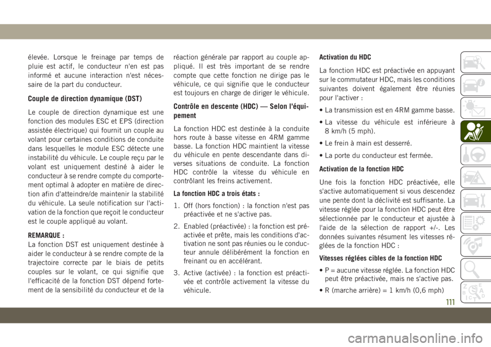 JEEP GRAND CHEROKEE 2021 Notice dentretien (in French) élevée. Lorsque le freinage par temps de
pluie est actif, le conducteur n'en est pas
informé et aucune interaction n'est néces-
saire de la part du conducteur.
Couple de direction dynamiqu JEEP GRAND CHEROKEE 2021 Notice dentretien (in French) élevée. Lorsque le freinage par temps de
pluie est actif, le conducteur n'en est pas
informé et aucune interaction n'est néces-
saire de la part du conducteur.
Couple de direction dynamiqu
