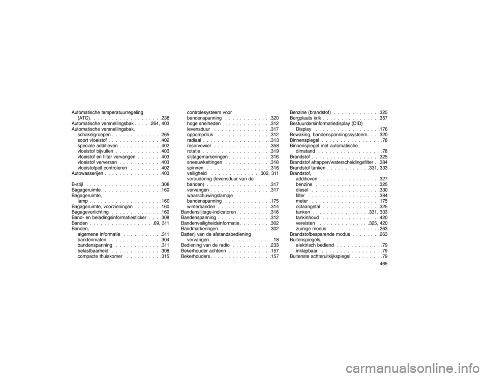 JEEP GRAND CHEROKEE 2015 Instructieboek (in Dutch) Automatische temperatuurregeling(ATC) . . . . . . . . . . . . . . . . . . . .238
Automatische versnellingsbak . . . . .264, 403
Automatische versnellingsbak, schakelgroepen . . . . . . . . . . . . . . JEEP GRAND CHEROKEE 2015 Instructieboek (in Dutch) Automatische temperatuurregeling(ATC) . . . . . . . . . . . . . . . . . . . .238
Automatische versnellingsbak . . . . .264, 403
Automatische versnellingsbak, schakelgroepen . . . . . . . . . . . . . .