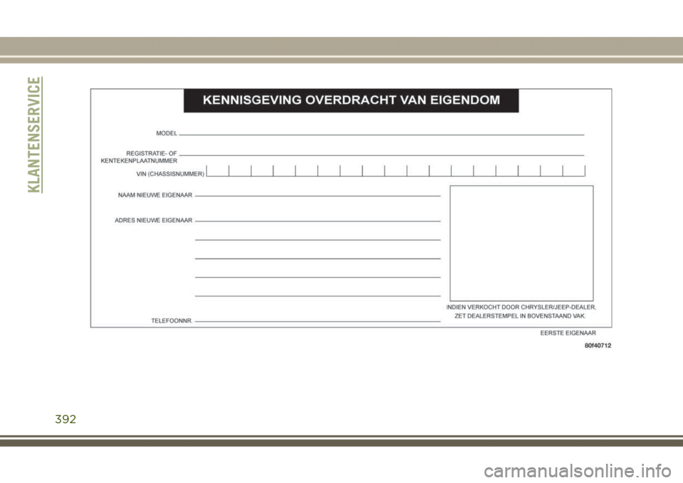 JEEP GRAND CHEROKEE 2017  Instructieboek (in Dutch) KLANTENSERVICE
392  JEEP GRAND CHEROKEE 2017  Instructieboek (in Dutch) KLANTENSERVICE
392