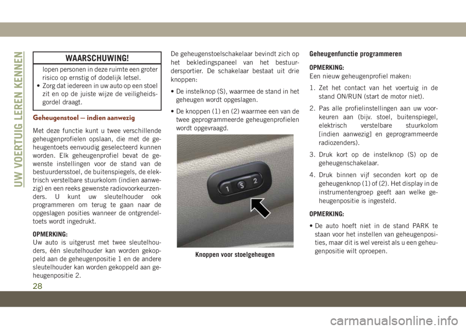 JEEP GRAND CHEROKEE 2021 Instructieboek (in Dutch) WAARSCHUWING!
lopen personen in deze ruimte een groter
risico op ernstig of dodelijk letsel.
• Zorg dat iedereen in uw auto op een stoel
zit en op de juiste wijze de veiligheids-
gordel draagt.
Gehe JEEP GRAND CHEROKEE 2021 Instructieboek (in Dutch) WAARSCHUWING!
lopen personen in deze ruimte een groter
risico op ernstig of dodelijk letsel.
• Zorg dat iedereen in uw auto op een stoel
zit en op de juiste wijze de veiligheids-
gordel draagt.
Gehe