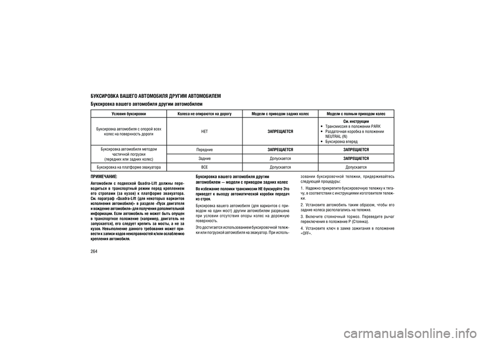 JEEP GRAND CHEROKEE 2014  Руководство по эксплуатации и техобслуживанию (in Russian) 264
����������:����������  �  ���������  Quadra-Lift  ������  ����- 
��������  �  ������������  �����  �����  ���������� 
���  ��������  (��  �����)  �  ���������  ����������. 
��.  ��������  «Quadra