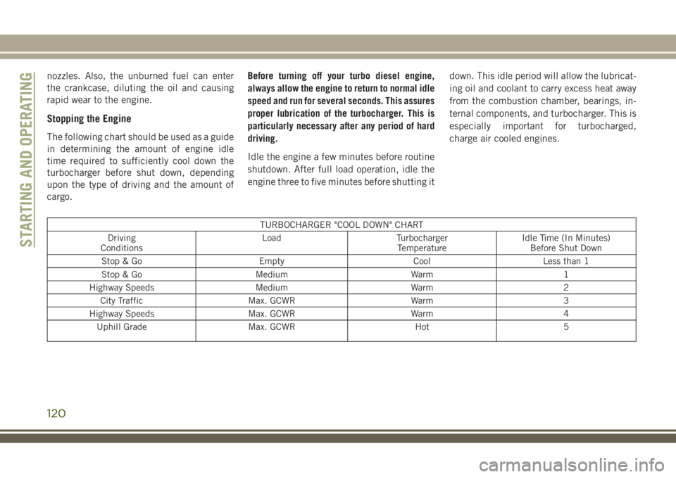 JEEP WRANGLER 2020 Owner handbook (in English) nozzles. Also, the unburned fuel can enter
the crankcase, diluting the oil and causing
rapid wear to the engine.
Stopping the Engine
The following chart should be used as a guide
in determining the am JEEP WRANGLER 2020 Owner handbook (in English) nozzles. Also, the unburned fuel can enter
the crankcase, diluting the oil and causing
rapid wear to the engine.
Stopping the Engine
The following chart should be used as a guide
in determining the am
