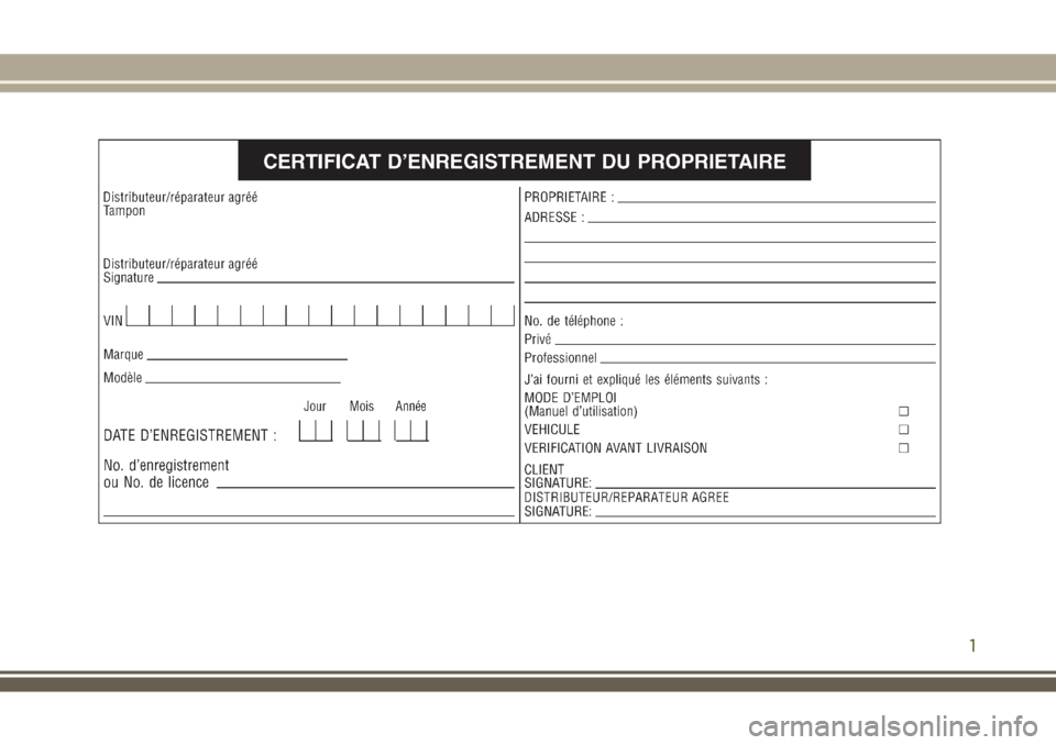 JEEP WRANGLER 2018 Notice dentretien (in French) 1 JEEP WRANGLER 2018 Notice dentretien (in French) 1