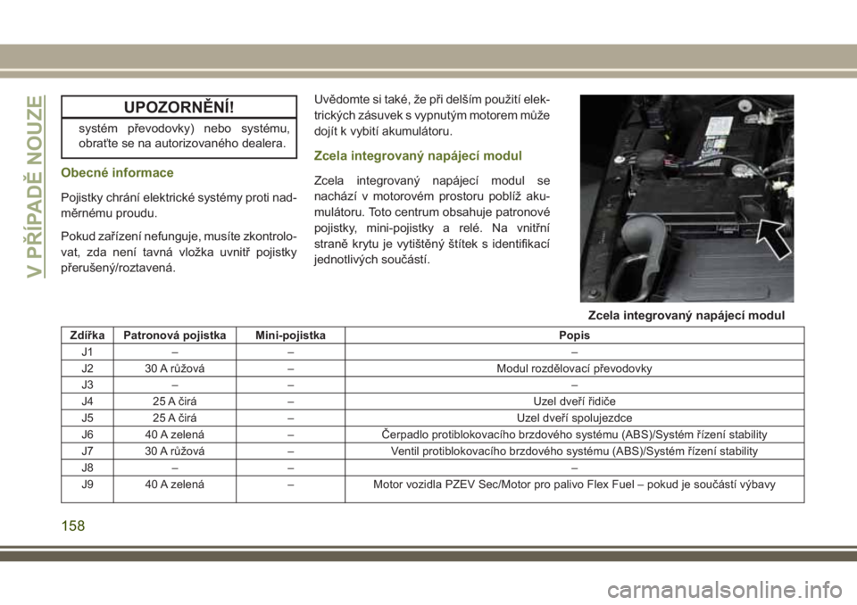 JEEP WRANGLER 2021 Návod k použití a údržbě (in Czech) UPOZORNĚNÍ!
systém převodovky) nebo systému,
obraťte se na autorizovaného dealera.
Obecné informace
Pojistky chrání elektrické systémy proti nad-
měrnému proudu.
Pokud zařízení nefung JEEP WRANGLER 2021 Návod k použití a údržbě (in Czech) UPOZORNĚNÍ!
systém převodovky) nebo systému,
obraťte se na autorizovaného dealera.
Obecné informace
Pojistky chrání elektrické systémy proti nad-
měrnému proudu.
Pokud zařízení nefung