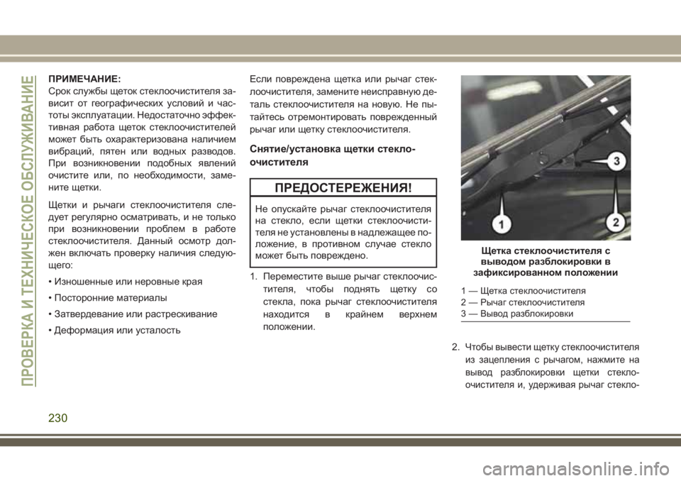 JEEP WRANGLER 2020 Руководство по эксплуатации и техобслуживанию (in Russian) ПРИМЕЧАНИЕ:
Срок службы щеток стеклоочистителя за-
висит от географических условий и час-
тоты эксплуатации. JEEP WRANGLER 2020 Руководство по эксплуатации и техобслуживанию (in Russian) ПРИМЕЧАНИЕ:
Срок службы щеток стеклоочистителя за-
висит от географических условий и час-
тоты эксплуатации.