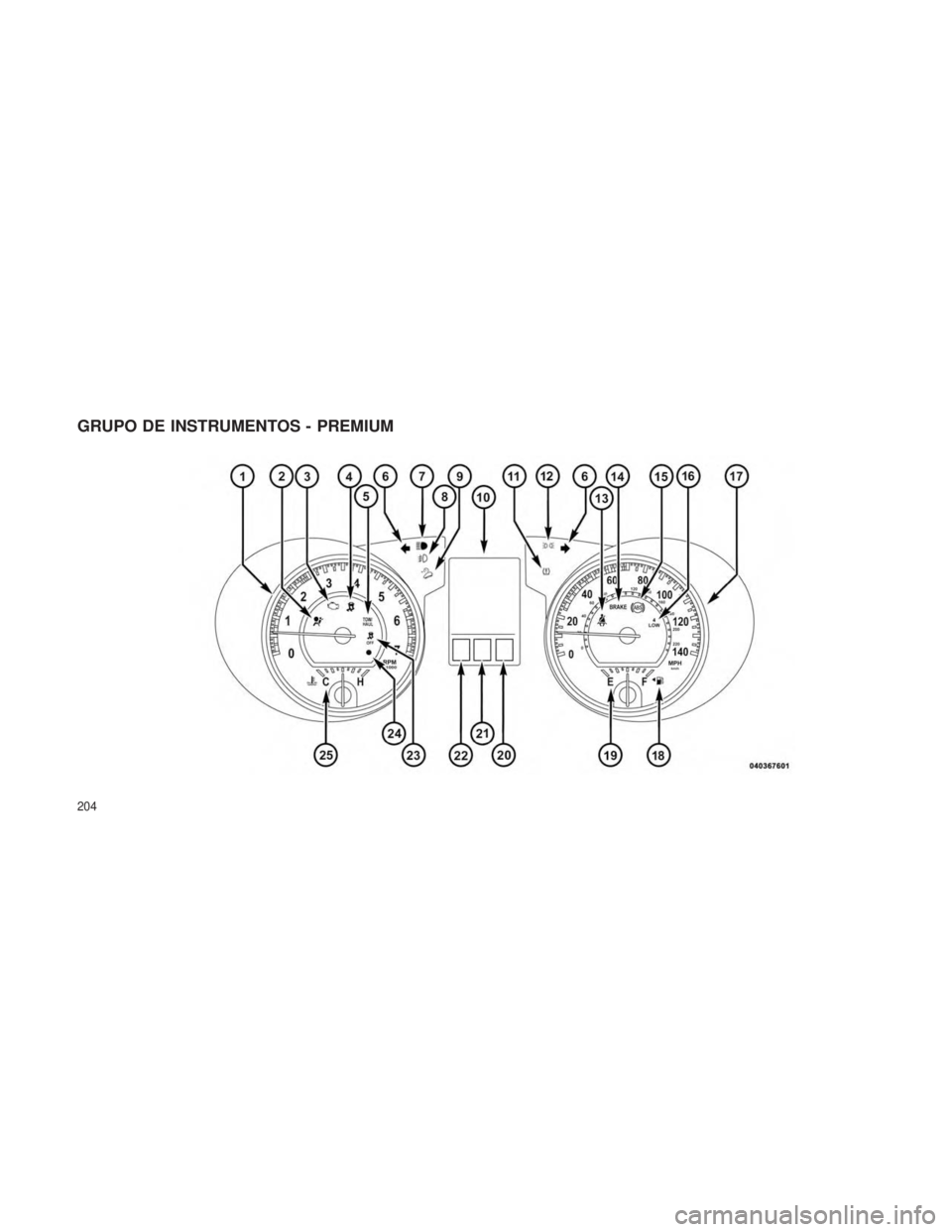 JEEP GRAND CHEROKEE 2013  Manual de Empleo y Cuidado (in Spanish) GRUPO DE INSTRUMENTOS - PREMIUM
204 