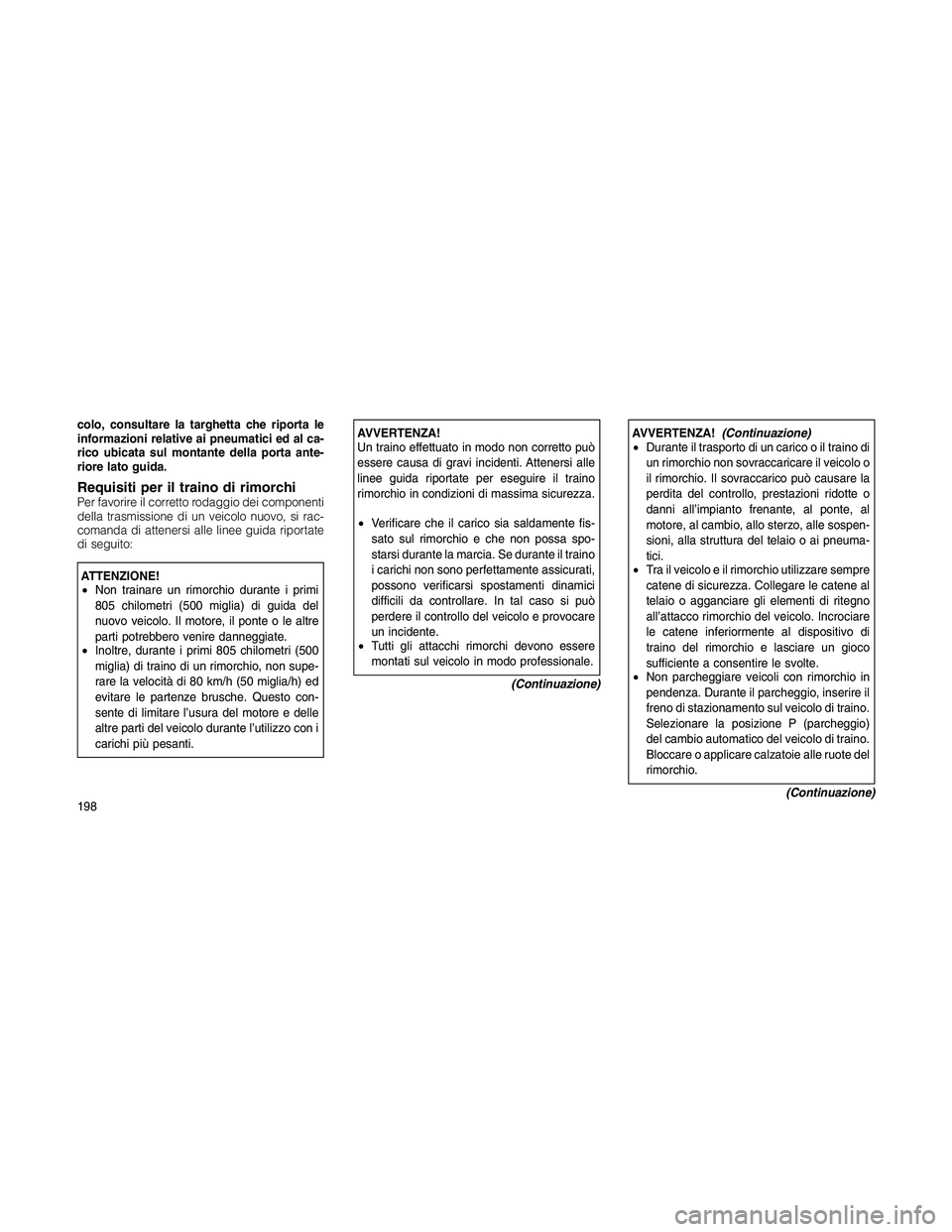 JEEP PATRIOT 2020 Libretto Uso Manutenzione (in Italian) colo, consultare la targhetta che riporta le
informazioni relative ai pneumatici ed al ca-
rico ubicata sul montante della porta ante-
riore lato guida.
Requisiti per il traino di rimorchiPer favorire JEEP PATRIOT 2020 Libretto Uso Manutenzione (in Italian) colo, consultare la targhetta che riporta le
informazioni relative ai pneumatici ed al ca-
rico ubicata sul montante della porta ante-
riore lato guida.
Requisiti per il traino di rimorchiPer favorire