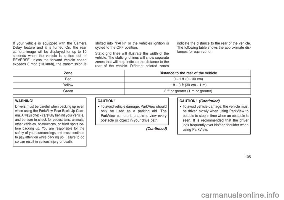 JEEP PATRIOT 2020 Owner handbook (in English) If your vehicle is equipped with the Camera
Delay feature and it is turned On, the rear
camera image will be displayed for up to 10
seconds when the vehicle is shifted out of
REVERSE unless the forwar JEEP PATRIOT 2020 Owner handbook (in English) If your vehicle is equipped with the Camera
Delay feature and it is turned On, the rear
camera image will be displayed for up to 10
seconds when the vehicle is shifted out of
REVERSE unless the forwar