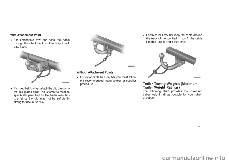JEEP PATRIOT 2020 Owner handbook (in English) With Attachment Point
•For detachable tow bar pass the cable
through the attachment point and clip it back
onto itself.
•
For fixed ball tow bar attach the clip directly to
the designated point. T JEEP PATRIOT 2020 Owner handbook (in English) With Attachment Point
•For detachable tow bar pass the cable
through the attachment point and clip it back
onto itself.
•
For fixed ball tow bar attach the clip directly to
the designated point. T