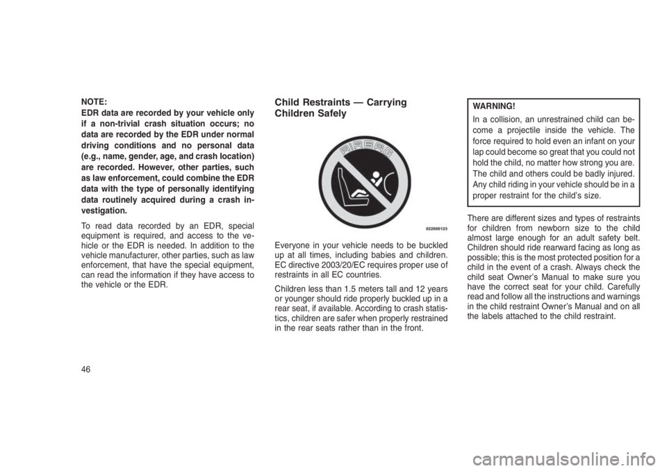 JEEP PATRIOT 2020  Owner handbook (in English) NOTE:
EDR data are recorded by your vehicle only
if a non-trivial crash situation occurs; no
data are recorded by the EDR under normal
driving conditions and no personal data
(e.g., name, gender, age,
