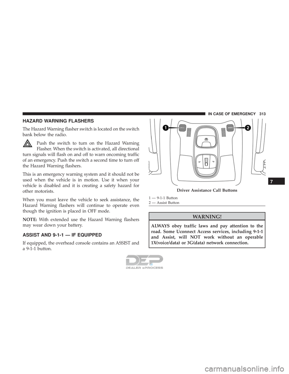 JEEP RENEGADE LATITUDE 2017 Owners Manual HAZARD WARNING FLASHERS
The Hazard Warning flasher switch is located on the switch
bank below the radio.Push the switch to turn on the Hazard Warning
Flasher. When the switch is activated, all directi JEEP RENEGADE LATITUDE 2017 Owners Manual HAZARD WARNING FLASHERS
The Hazard Warning flasher switch is located on the switch
bank below the radio.Push the switch to turn on the Hazard Warning
Flasher. When the switch is activated, all directi