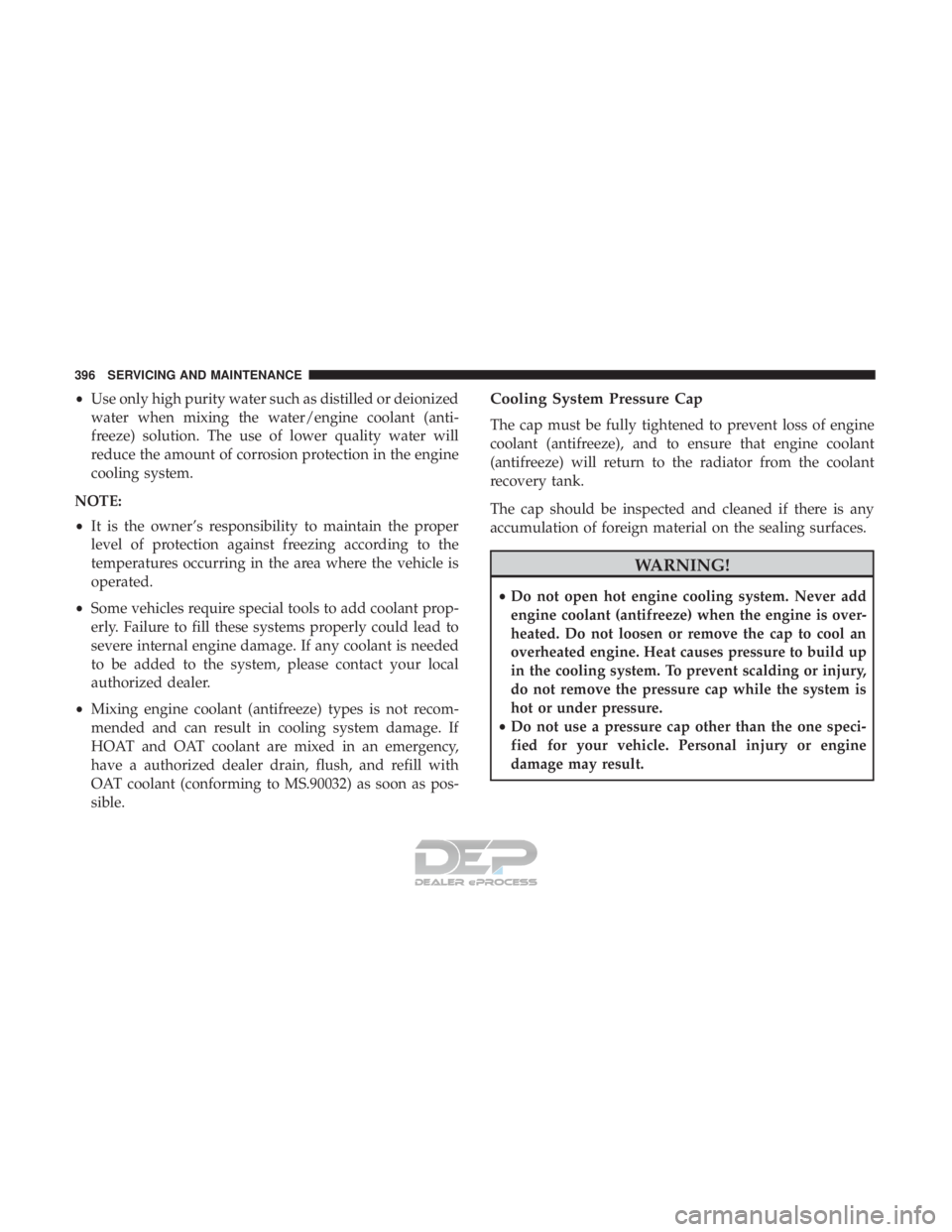 JEEP RENEGADE LATITUDE 2017 Owners Manual •Use only high purity water such as distilled or deionized
water when mixing the water/engine coolant (anti-
freeze) solution. The use of lower quality water will
reduce the amount of corrosion prot JEEP RENEGADE LATITUDE 2017 Owners Manual •Use only high purity water such as distilled or deionized
water when mixing the water/engine coolant (anti-
freeze) solution. The use of lower quality water will
reduce the amount of corrosion prot