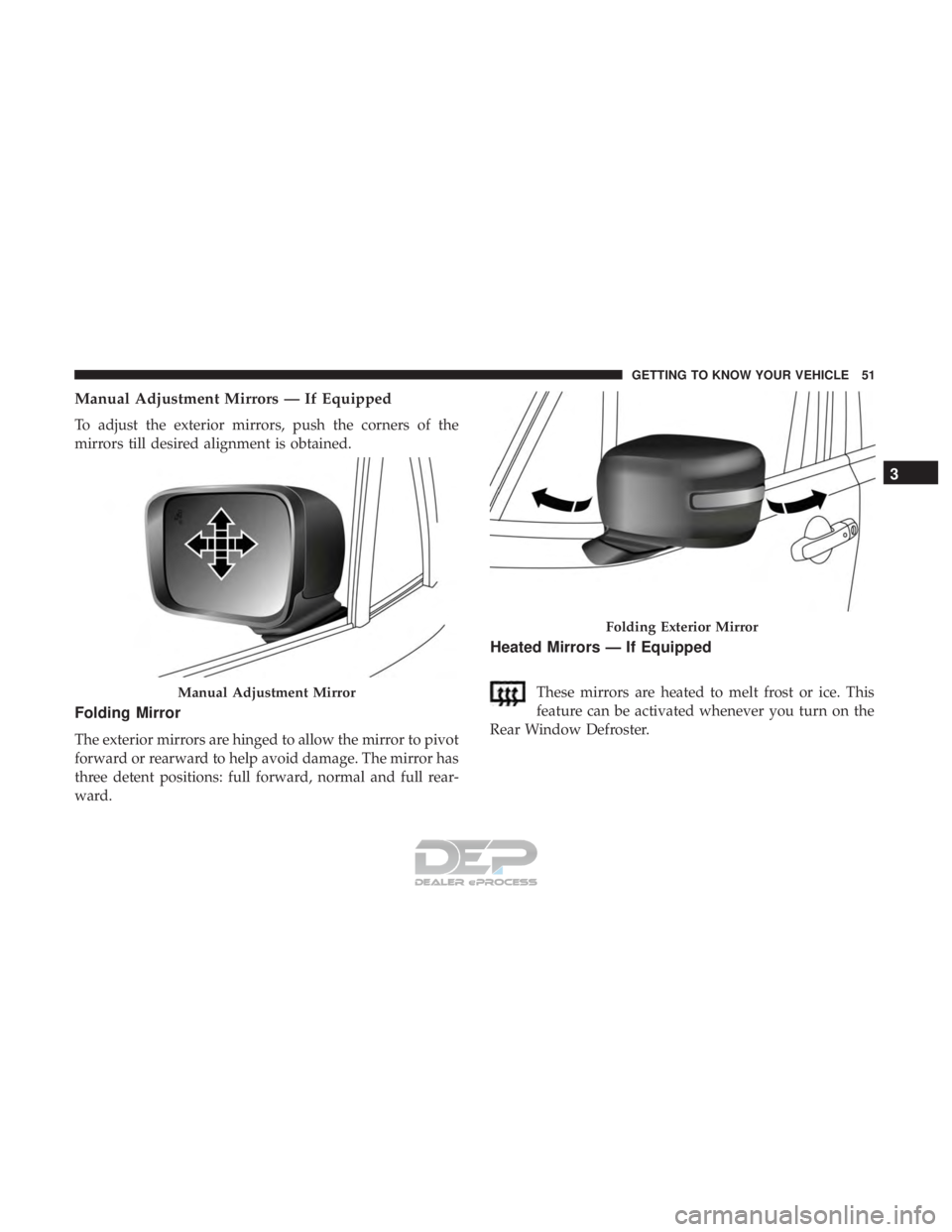 JEEP RENEGADE LATITUDE 2017 Workshop Manual Folding Exterior Mirror
3
GETTING TO KNOW YOUR VEHICLE 51  