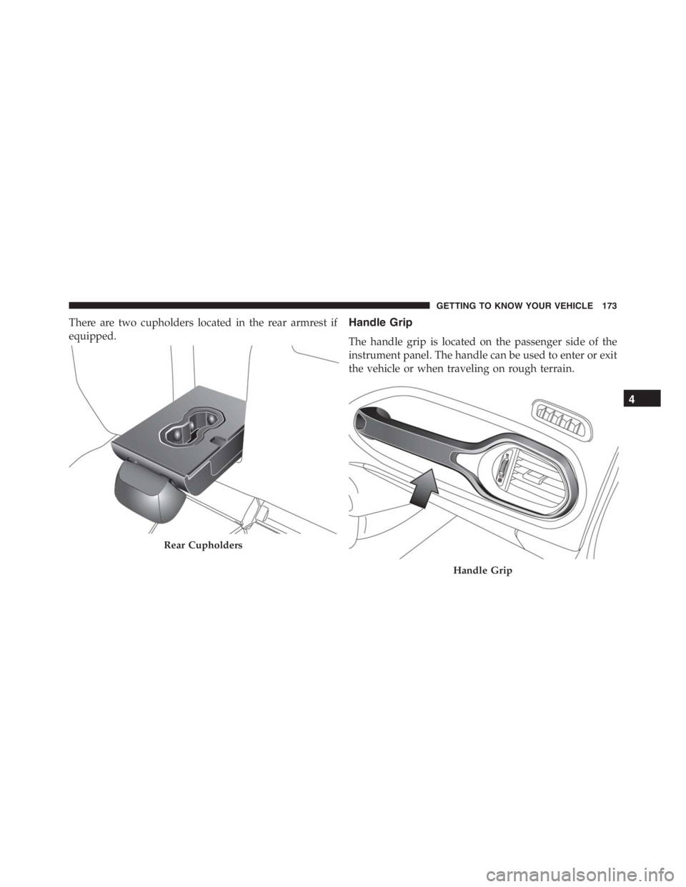 JEEP RENEGADE TRAILHAWK 2016 Owners Manual Handle Grip
GETTING TO KNOW YOUR VEHICLE 173 JEEP RENEGADE TRAILHAWK 2016 Owners Manual Handle Grip
GETTING TO KNOW YOUR VEHICLE 173
