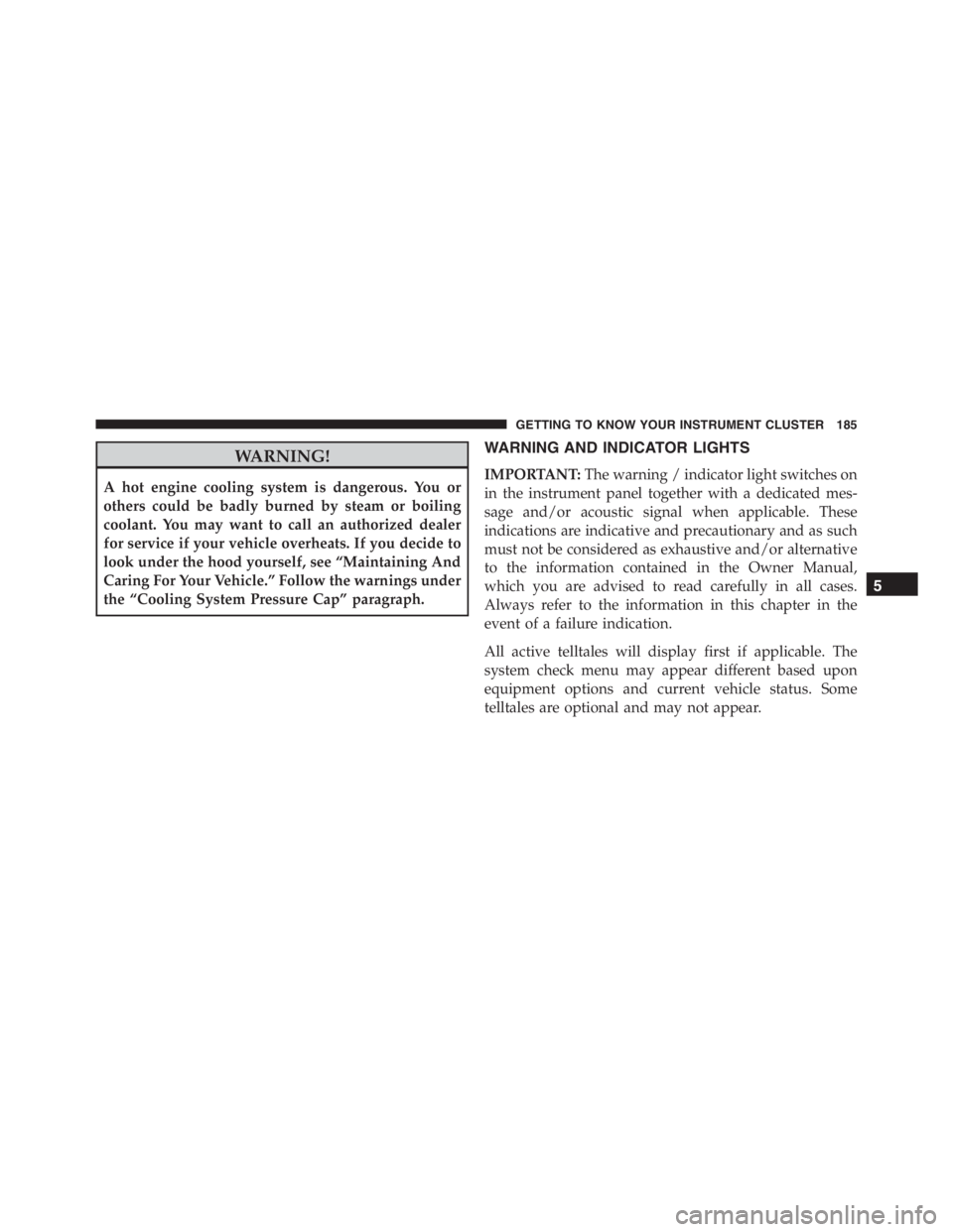 JEEP RENEGADE TRAILHAWK 2016  Owners Manual GETTING TO KNOW YOUR INSTRUMENT CLUSTER 185 