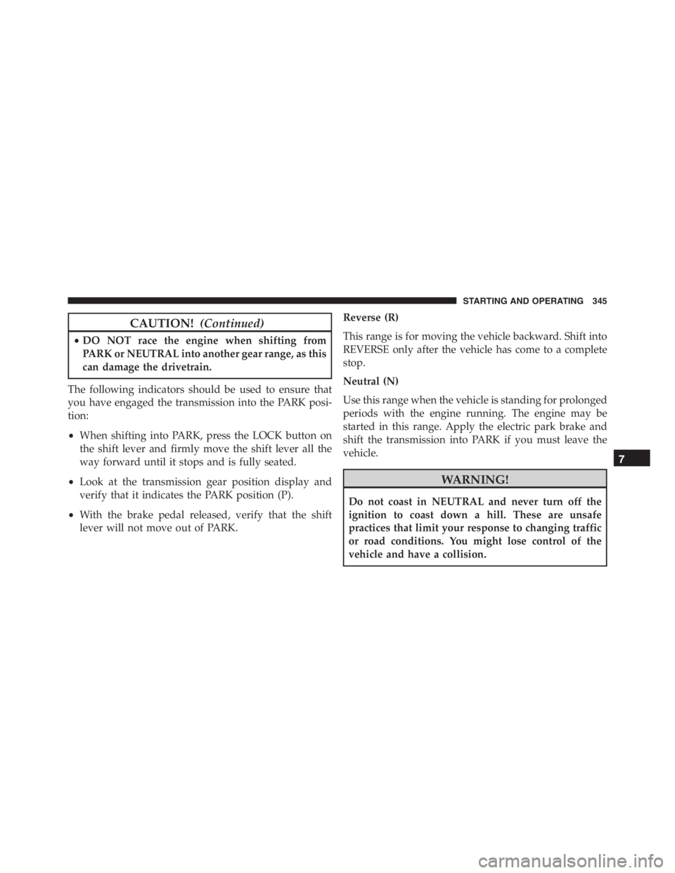 JEEP RENEGADE TRAILHAWK 2016  Owners Manual STARTING AND OPERATING 345 