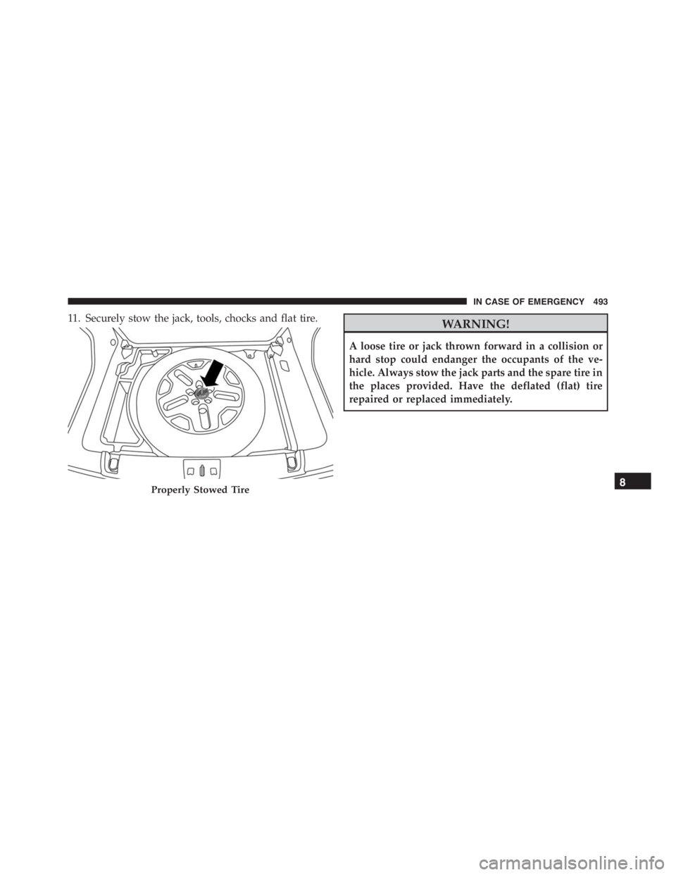 JEEP RENEGADE TRAILHAWK 2016 Owners Manual Properly Stowed Tire
IN CASE OF EMERGENCY 493 JEEP RENEGADE TRAILHAWK 2016 Owners Manual Properly Stowed Tire
IN CASE OF EMERGENCY 493