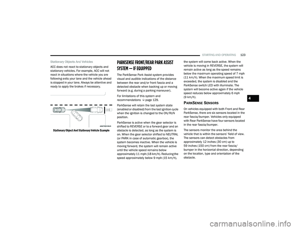 JEEP RENEGADE 2022  Owners Manual 4

21_BV_OM_EN_USC_t.book  Page 123   