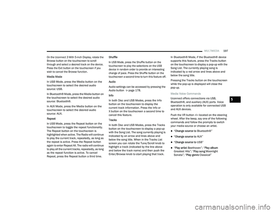 JEEP RENEGADE 2022  Owners Manual 5

21_BV_OM_EN_USC_t.book  Page 197   