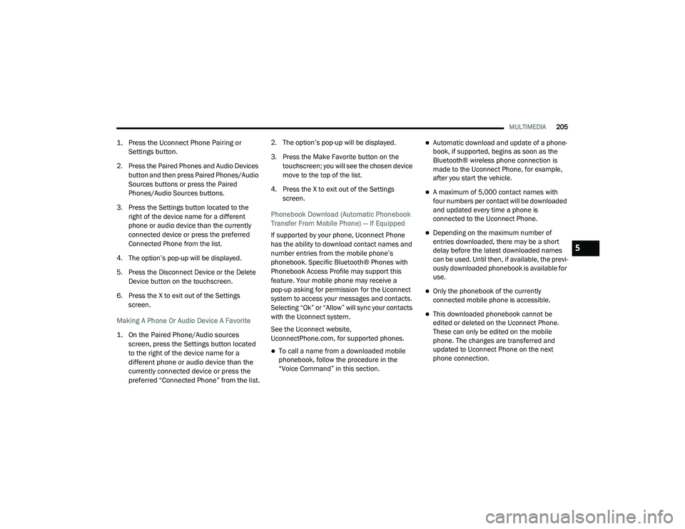 JEEP RENEGADE 2022  Owners Manual 5

21_BV_OM_EN_USC_t.book  Page 205   