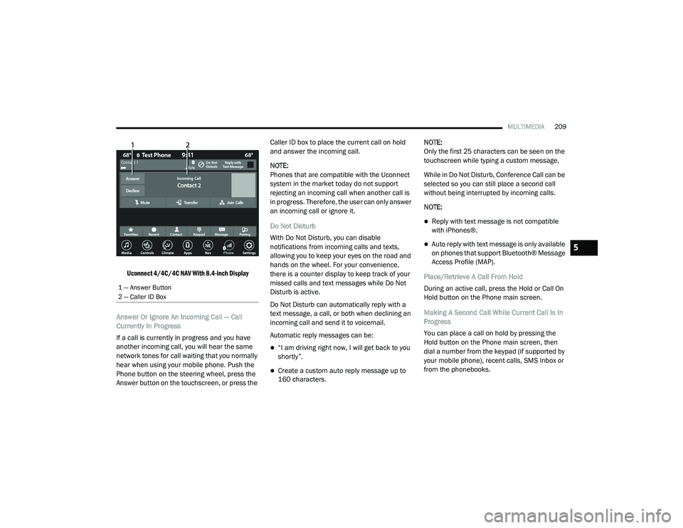 JEEP RENEGADE 2022  Owners Manual 5

21_BV_OM_EN_USC_t.book  Page 209   