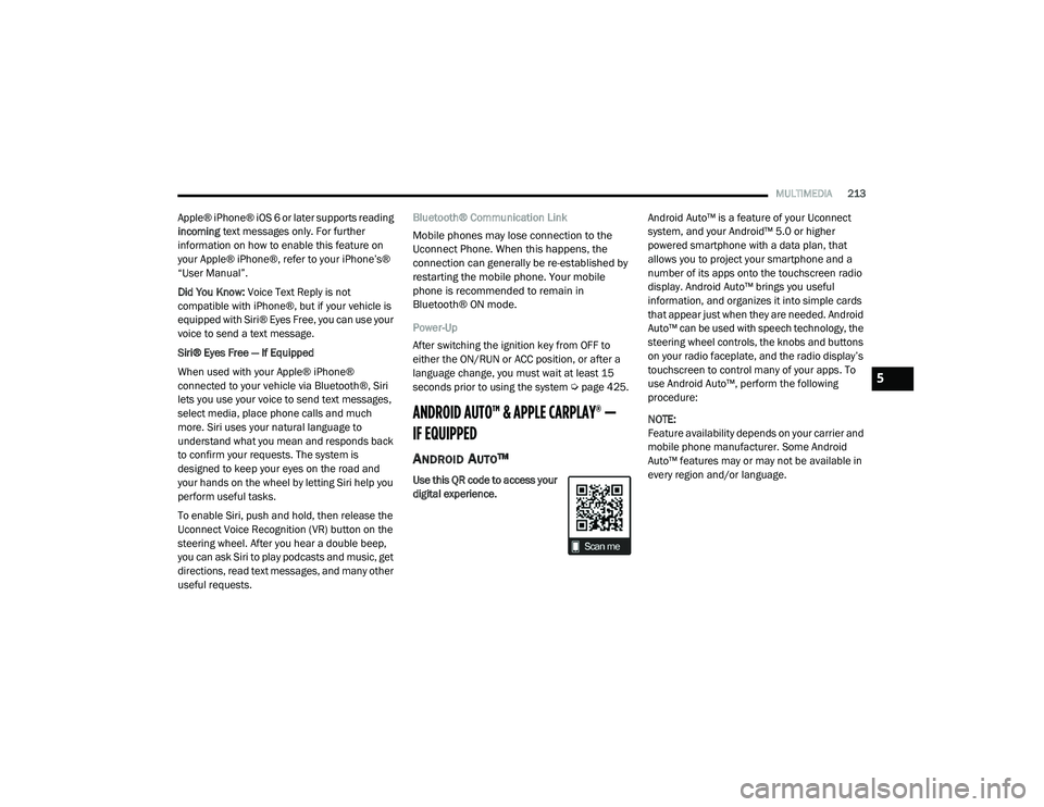 JEEP RENEGADE 2022  Owners Manual 5

21_BV_OM_EN_USC_t.book  Page 213   
