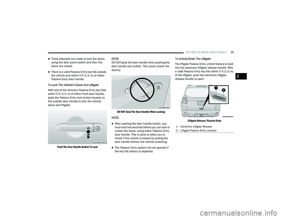 JEEP RENEGADE 2022 Owners Manual 2

21_BV_OM_EN_USC_t.book  Page 25   