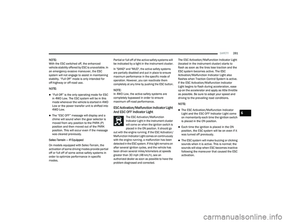 JEEP RENEGADE 2022  Owners Manual 6

21_BV_OM_EN_USC_t.book  Page 281   